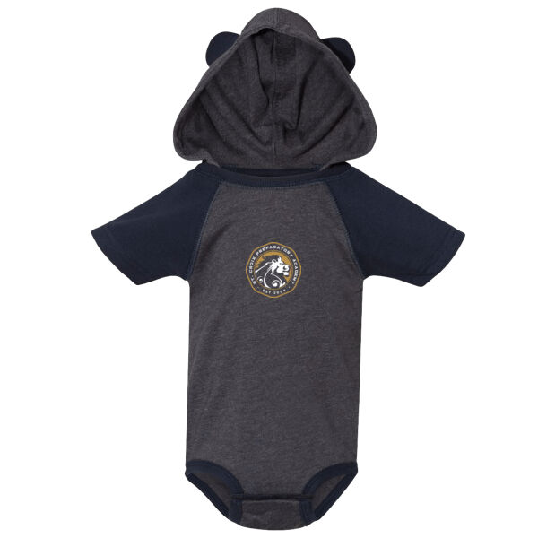 Fine Jersey Infant Short Sleeve Bodysuit with Hood and Ears  - Screen Print Logo Thumbnail