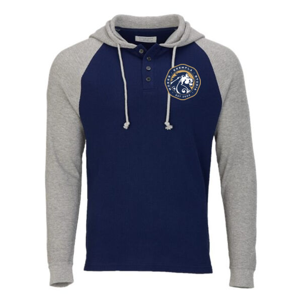 Unisex Waffle Knit Pullover Hooded Long Sleeve T-Shirt - Printed Logo Thumbnail