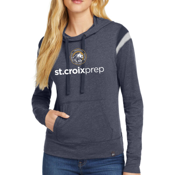 **CLOSEOUT ITEM** Women's Heritage Blend Varsity Hoodie - Printed Logo  Thumbnail