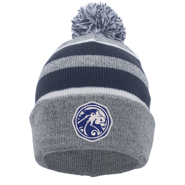 **CLOSEOUT ITEM** Knit Fold Over Pom-Pom Beanie - Embroidered Logo Thumbnail
