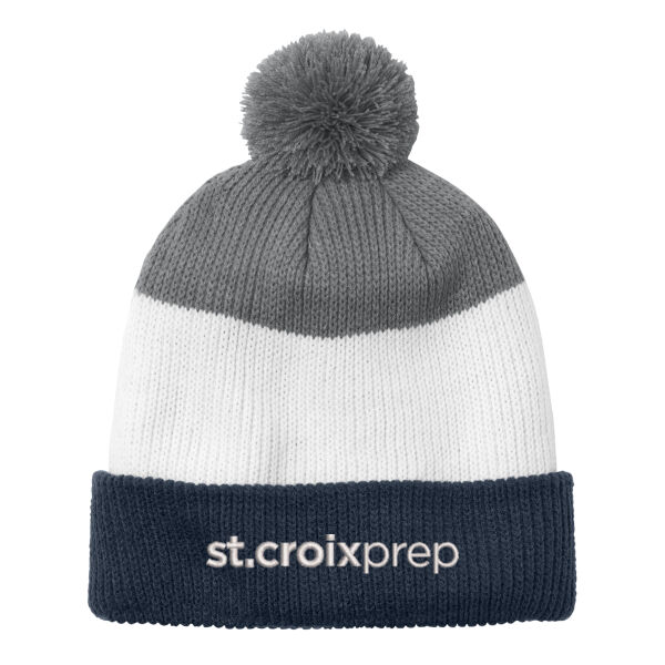 Port Authority Cozy Striped Pom Beanie - Embroidered Logo Thumbnail